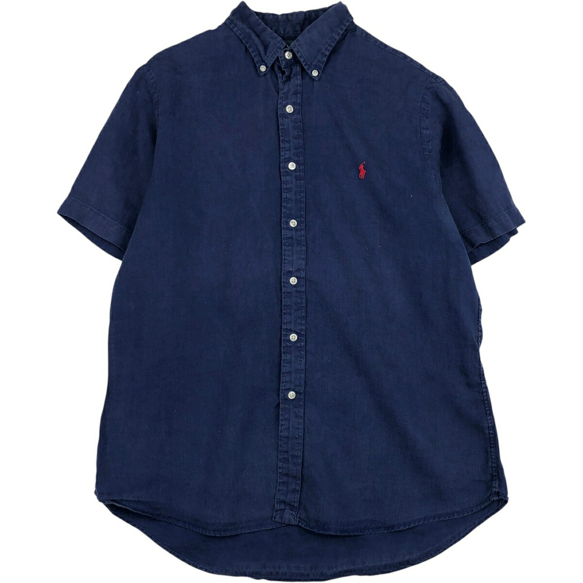 Rakuten - 古着 ラルフローレン Ralph Lauren CUSTOM FIT 半袖 リネン ボタンダウンシャツ メンズL相当 /eaa640007 【中古】 【260522】 ブルー系 春夏