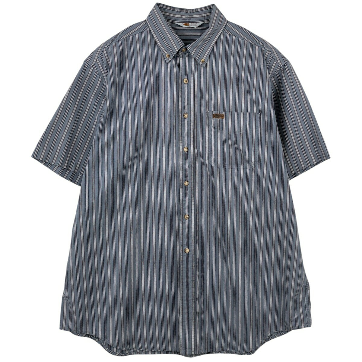 乐天商城 - 古着 カーハート Carhartt ストライプ柄 ボタンダウン 半袖 ワークシャツ メンズXL相当 /eaa640012 【中古】 【260508】 グレー系 春夏