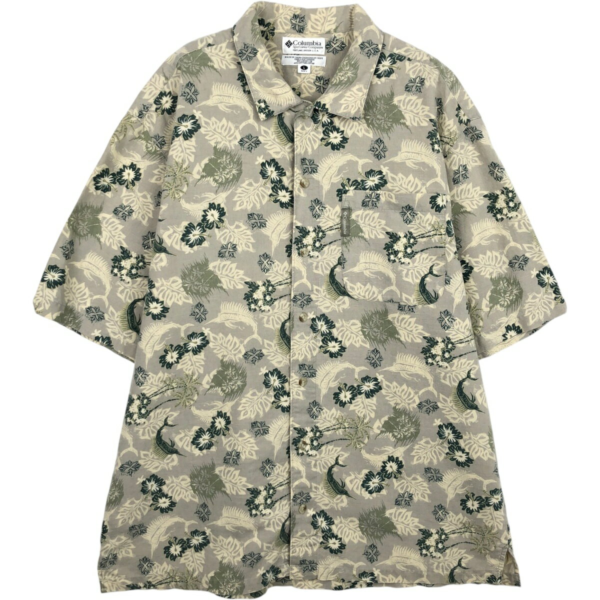 Rakuten - 古着 00'S コロンビア Columbia 総柄 花柄 半袖 リネン×コットンシャツ メンズL相当 ボックスシャツ /eaa640048 【中古】 【260501】