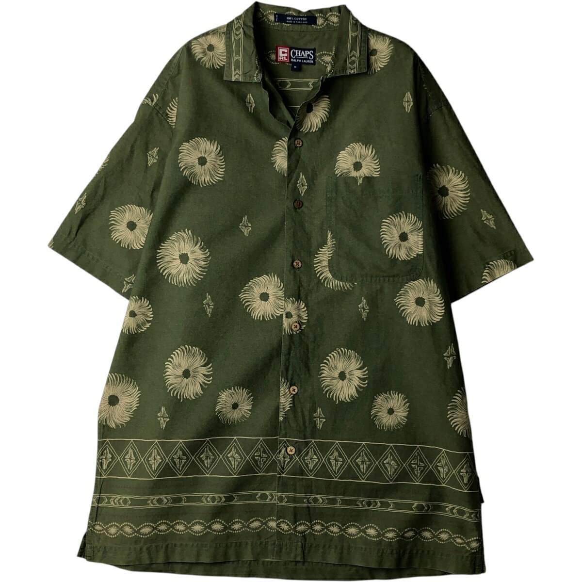 乐天商城 - 古着 ラルフローレン Ralph Lauren CHAPS チャップス 総柄 半袖 オープンカラー コットンシャツ メンズM相当 /eaa640923 【中古】 【260504】