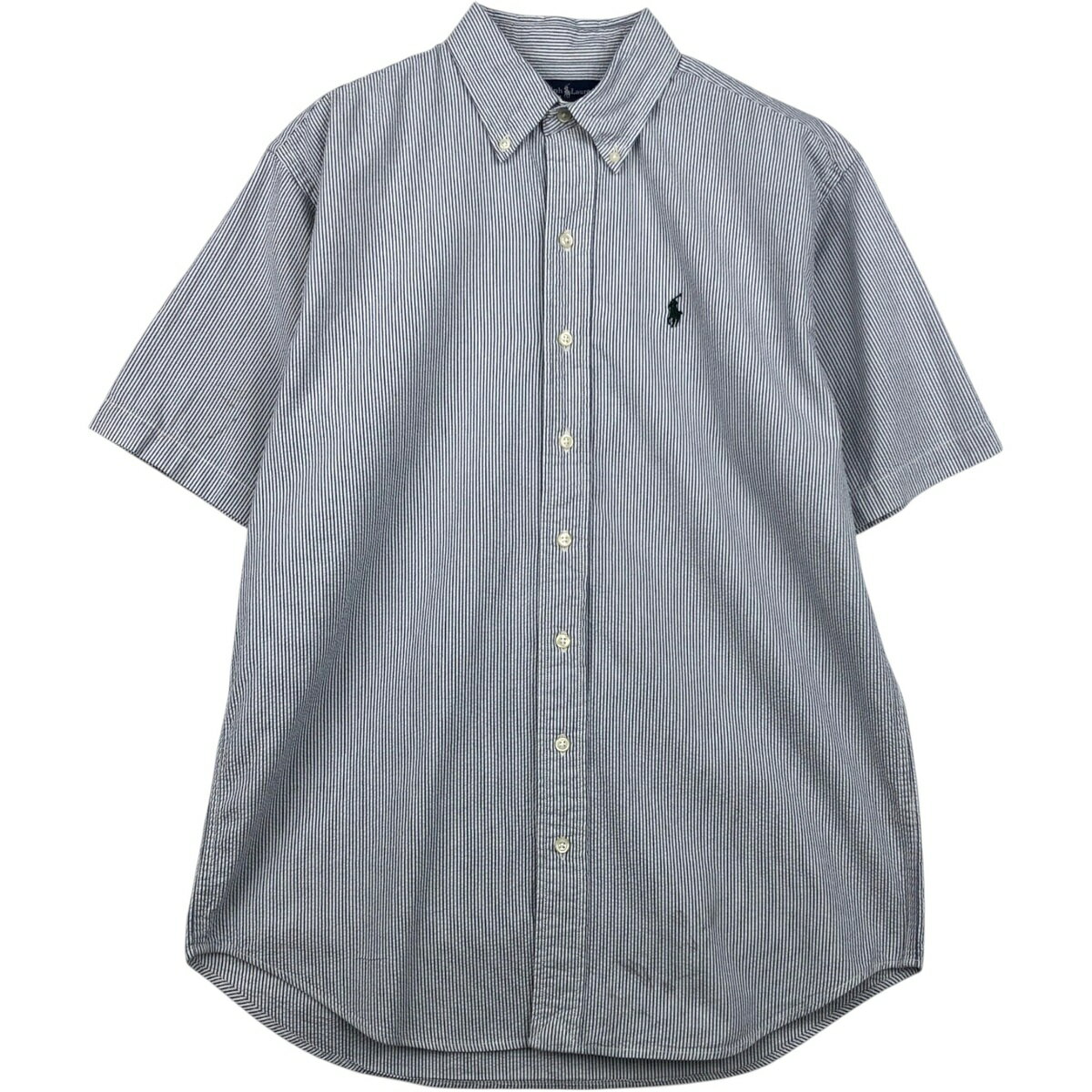 乐天商城 - 古着 ラルフローレン Ralph Lauren シアサッカー 半袖 ボタンダウン ストライプシャツ メンズL相当 /eaa640966 【中古】 【260502】