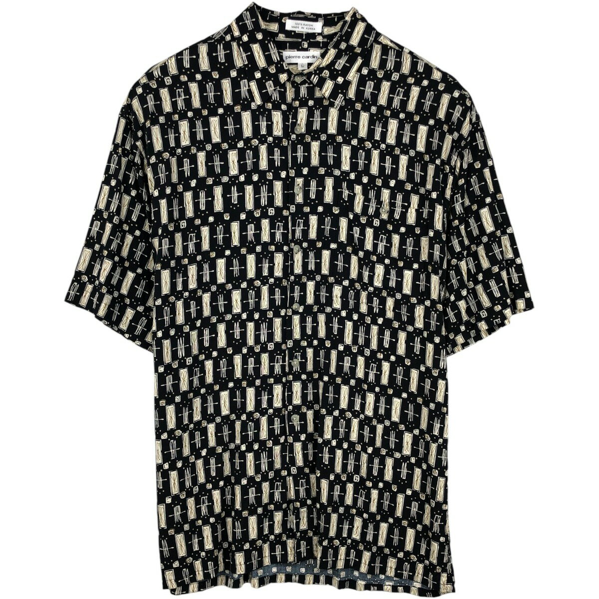樂天商城 - 古着 ピエールカルダン Pierre Cardin 総柄 半袖 レーヨンシャツ ボックスシャツ メンズL相当 /eaa641016 【中古】 【260503】 ブラック系 春夏