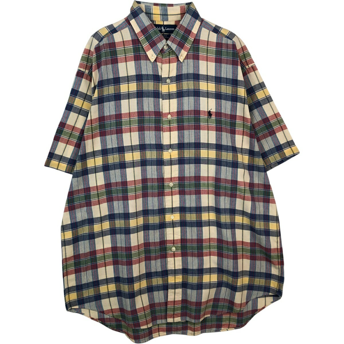 乐天商城 - 古着 ラルフローレン Ralph Lauren BLAKE マドラスチェック 半袖 ボタンダウン チェックシャツ メンズM相当 半袖 /eaa641136 【中古】 【260504】
