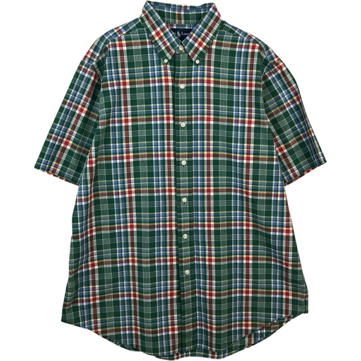 古着 ラルフローレン Ralph Lauren CLASSIC FIT クラシックフィット マドラスチェック 半袖 ボタンダウン チェックシャツ メンズL相当 ..
