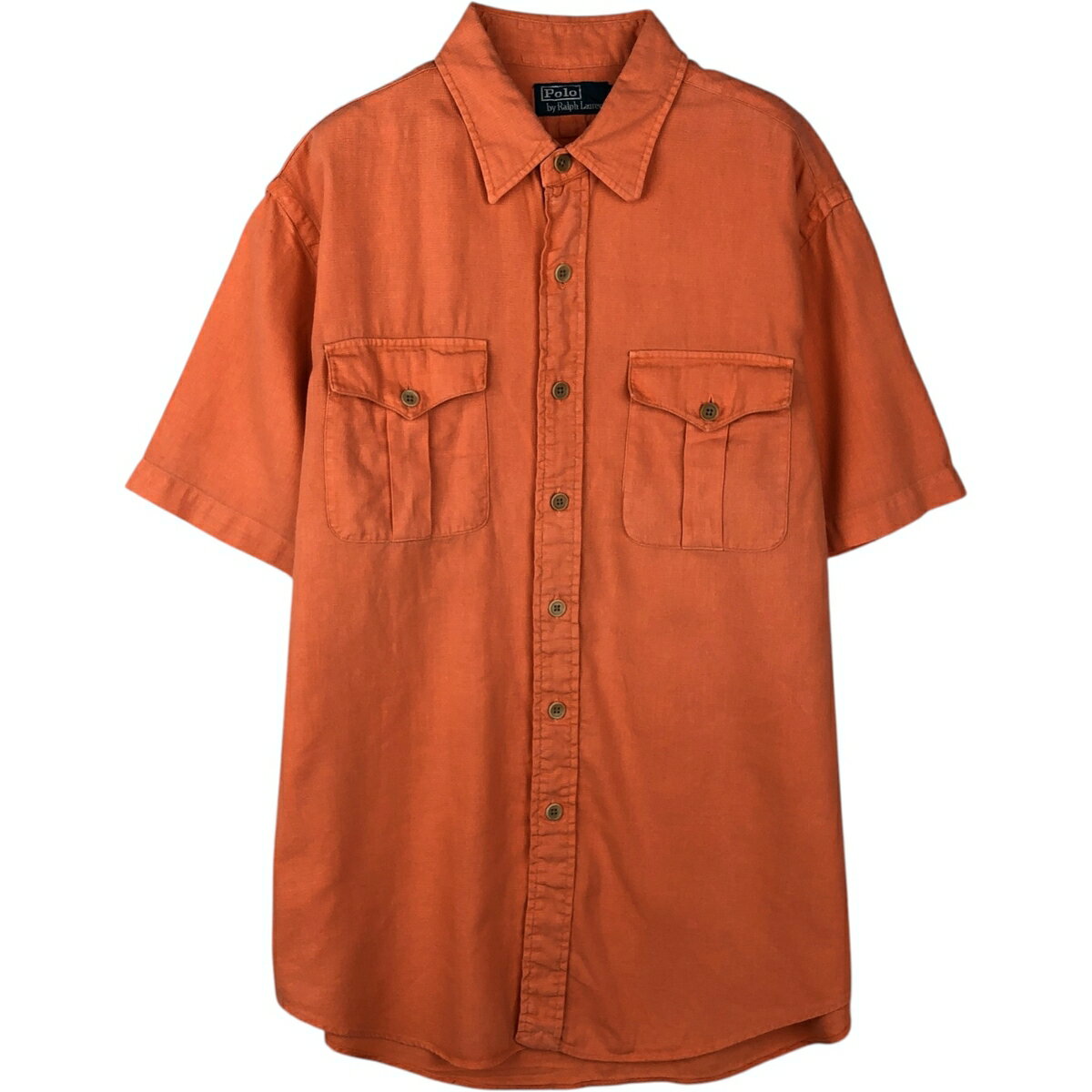 樂天商城 - 古着 ラルフローレン Ralph Lauren POLO by Ralph Lauren 半袖 コットン×リネンシャツ メンズL相当 /eaa641268 【中古】 【260516】 オレンジ系 春夏