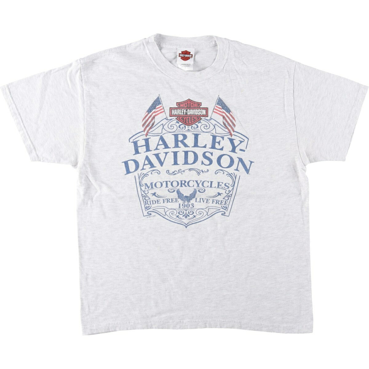 古着 ハーレーダビッドソン Harley-Davidson 星条旗柄 モーターサイクル バイクTシャツ USA製 メンズL相当 /eaa641360 【中古】 【260508】 グレー系 春夏秋
