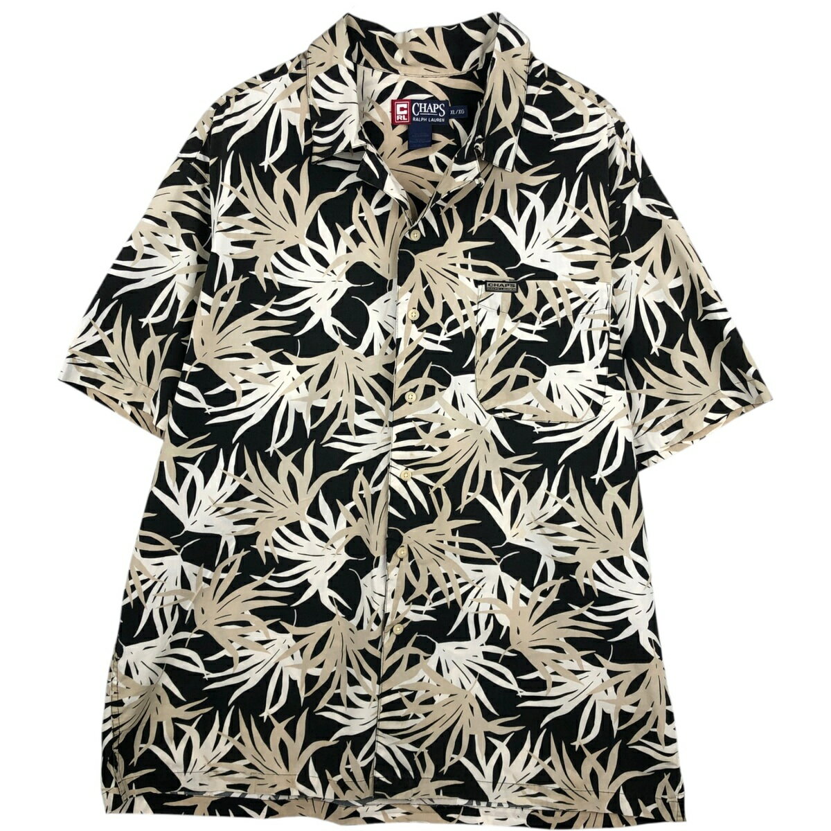 Rakuten - 古着 ラルフローレン Ralph Lauren CHAPS チャップス 総柄 リーフ柄 オープンカラー ハワイアンアロハシャツ ボックスシャツ メンズXL相当 /eaa641542 【中古】 【260516】 ブラック系 春夏