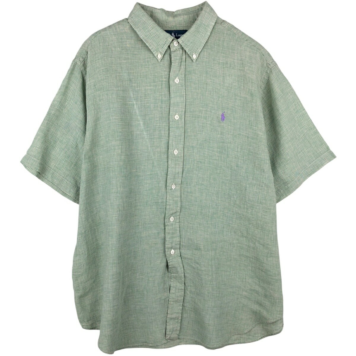 Rakuten - 古着 ラルフローレン Ralph Lauren チェック柄 半袖 リネン ボタンダウンシャツ メンズXXL相当 /eaa641556 【中古】 【260518】