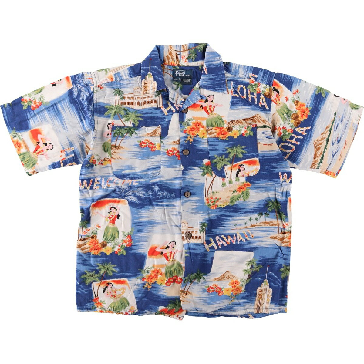 Rakuten - 古着 ラルフローレン Ralph Lauren POLO by Ralph Lauren 総柄 オープンカラー ハワイアンアロハシャツ ボックスシャツ レディースS相当 /eaa641929 【中古】 【260613】 【ADEL/アデル】