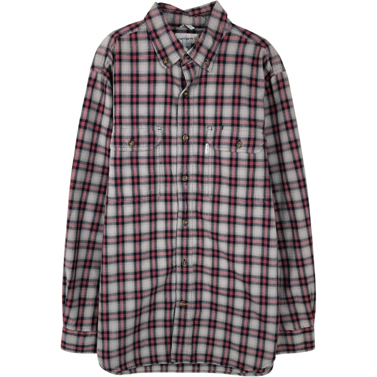 乐天商城 - 古着 カーハート Carhartt RELAXED FIT チェック柄 長袖 ボタンダウン ワークシャツ メンズL相当 /eaa643487 【中古】 【260516】 グレー系 春夏秋冬