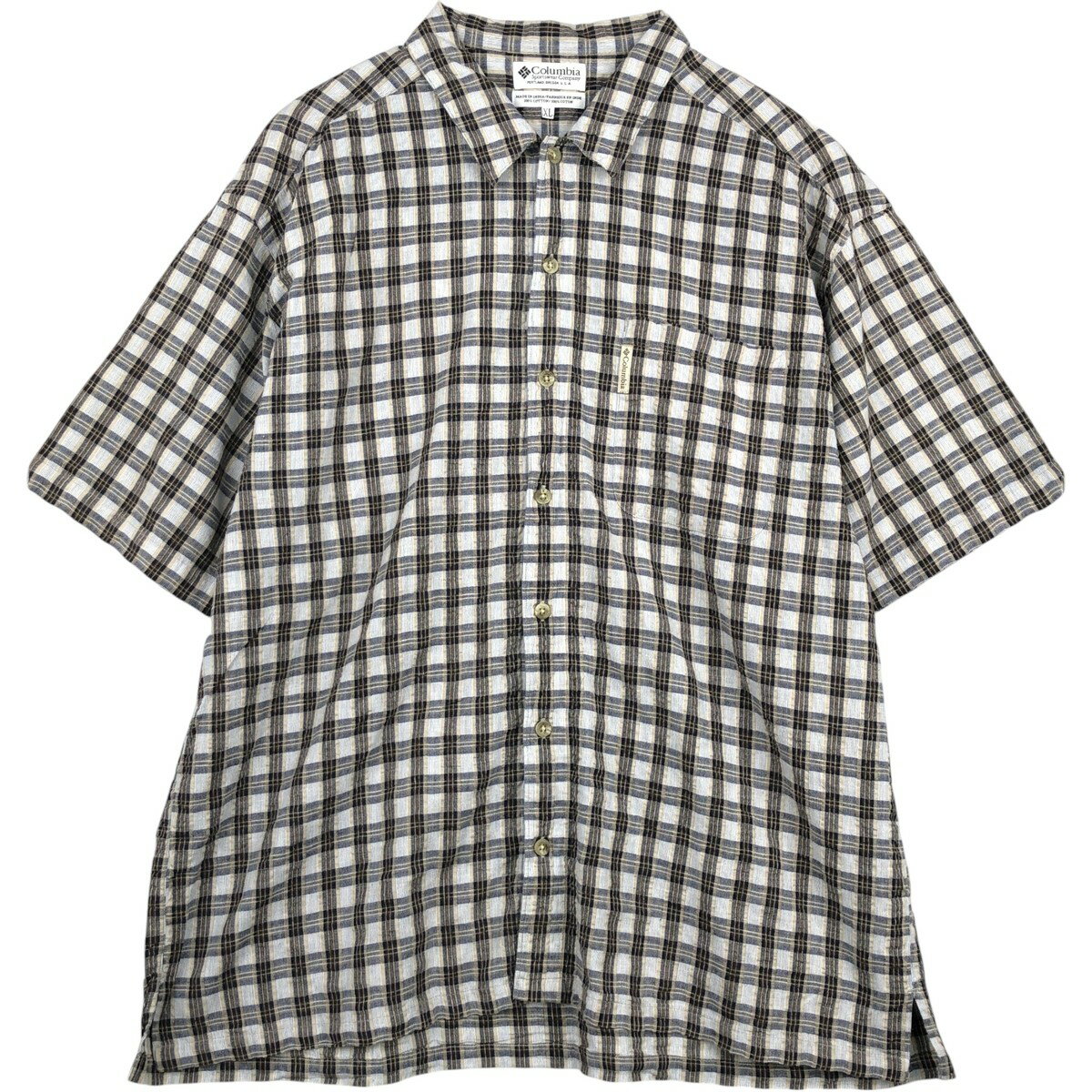 樂天商城 - 古着 90~00'S コロンビア Columbia 半袖 コットン チェックシャツ ボックスシャツ メンズXL相当 ヴィンテージ /eaa643796 【中古】 【260516】 ネイビー系 春夏