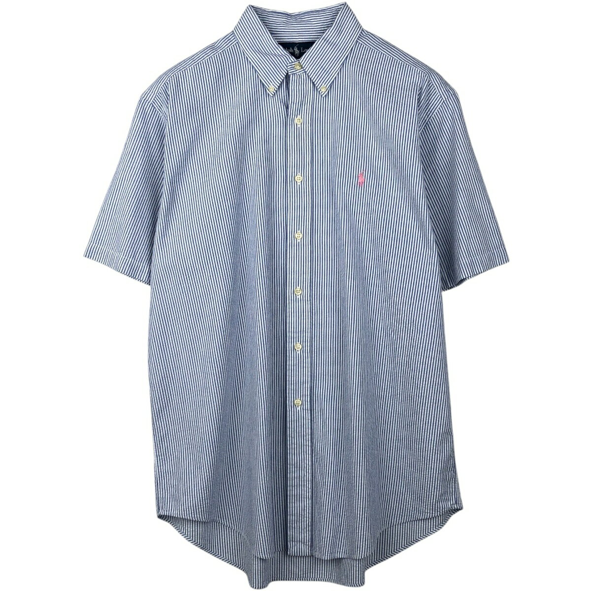 乐天商城 - 古着 ラルフローレン Ralph Lauren CLASSIC FIT クラシックフィット シアサッカー 半袖 ボタンダウン ストライプシャツ メンズL相当 /eaa643910 【中古】 【260513】