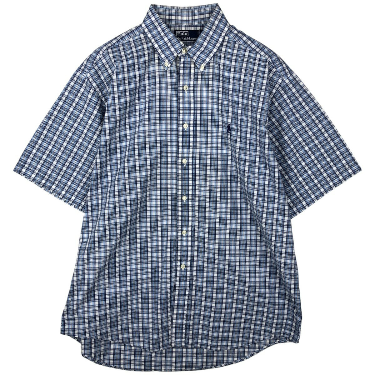 古着 ラルフローレン Ralph Lauren POLO by Ralph Lauren 半袖 ボタンダウン チェックシャツ カナダ製 メンズL相当 /eaa643939 【中古】 【260513】 ブルー系 春夏