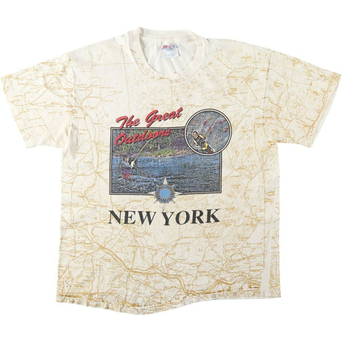 樂天商城 - 古着 90'S ヘインズ Hanes BEEFY-T オールオーバープリント プリントTシャツ USA製 メンズL相当 /eaa644579 【中古】 【260516】 ベージュ系 春夏秋