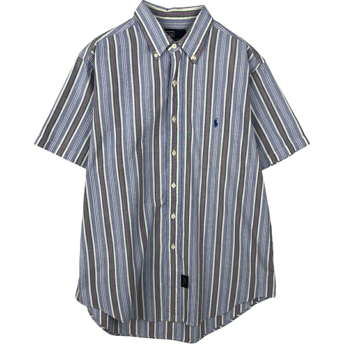 古着 ラルフローレン Ralph Lauren POLO by Ralph Lauren マルチストライプ 半袖 ボタンダウン ストライプシャツ メンズL相当 /eaa644814 【中古】 【260512】 ブルー系 春夏