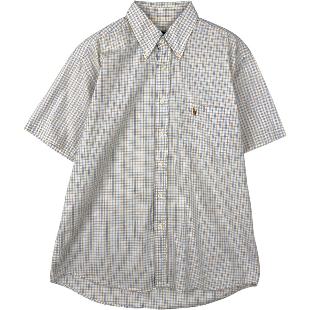 古着 ラルフローレン Ralph Lauren POLO by Ralph Lauren YARMOUTH 半袖 ボタンダウン チェックシャツ メンズM相当 /eaa644829   ホワイト系 春夏