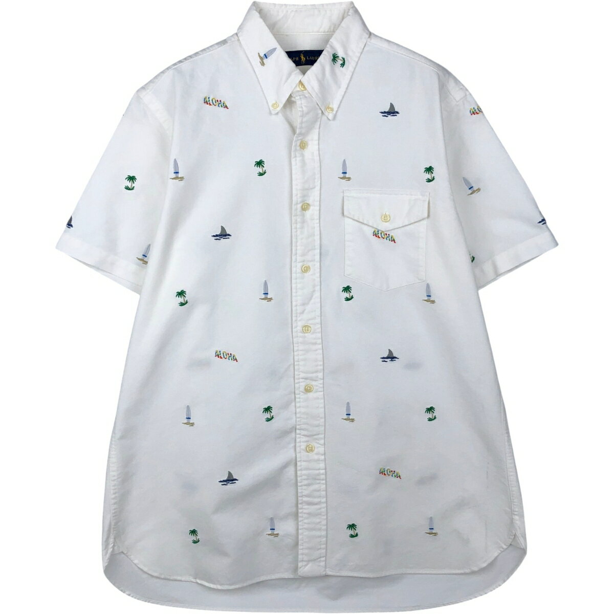 Rakuten - 古着 ラルフローレン Ralph Lauren 総柄 刺繍 半袖 ボタンダウンシャツ メンズM相当 /eaa644844 【中古】 【260515】