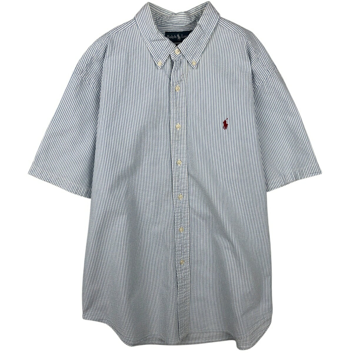 Rakuten - 古着 ラルフローレン Ralph Lauren CLASSIC FIT シアサッカー 半袖 ボタンダウン ストライプシャツ メンズXL相当 /eaa644874 【中古】 【260512】