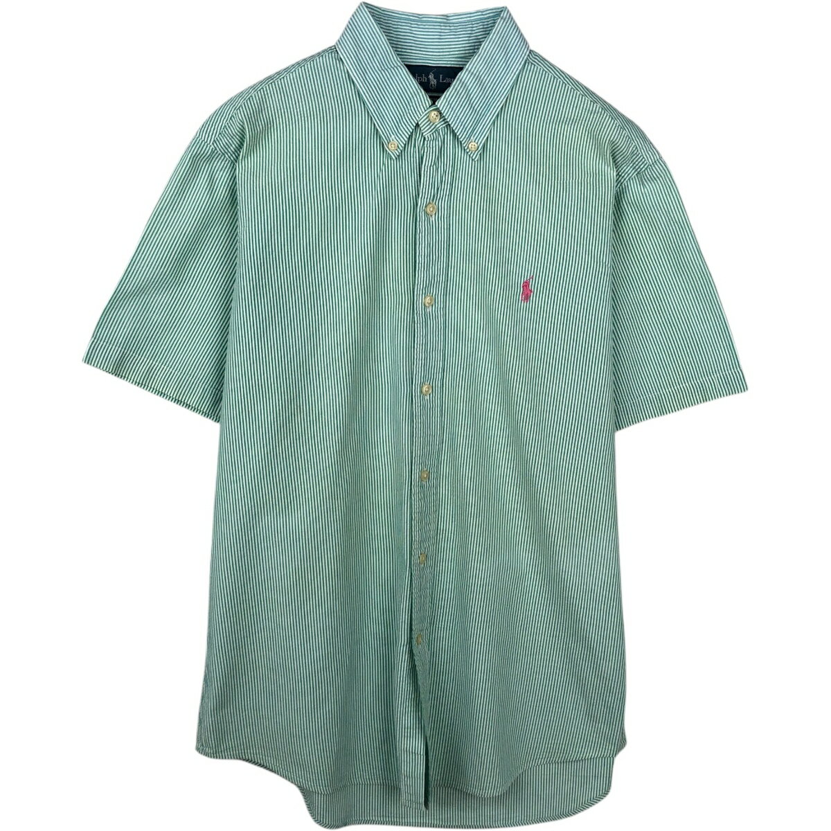 Rakuten - 古着 ラルフローレン Ralph Lauren CUSTOM FIT シアサッカー 半袖 ボタンダウン ストライプシャツ メンズM相当 /eaa644882 【中古】 【260512】