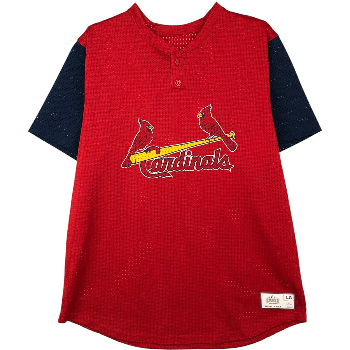 古着 SMASH Athletics MLB St. LOUIS CARDINALS セントルイスカージナルス ヘンリーネック メッシュ ゲームシャツ ベースボールシャツ USA製 メンズL相当 /eaa645285  