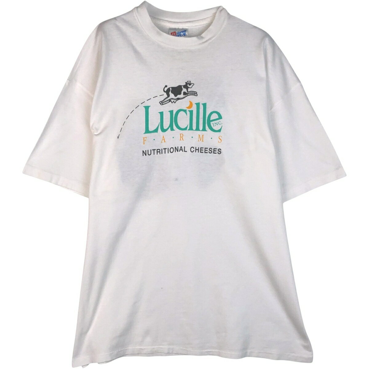 古着 90'S ヘインズ Hanes BEEFY-T Lucille FARMS NUTRITIONAL CHEESES アドバタイジングTシャツ USA製 メンズXL相当 /eaa645832  