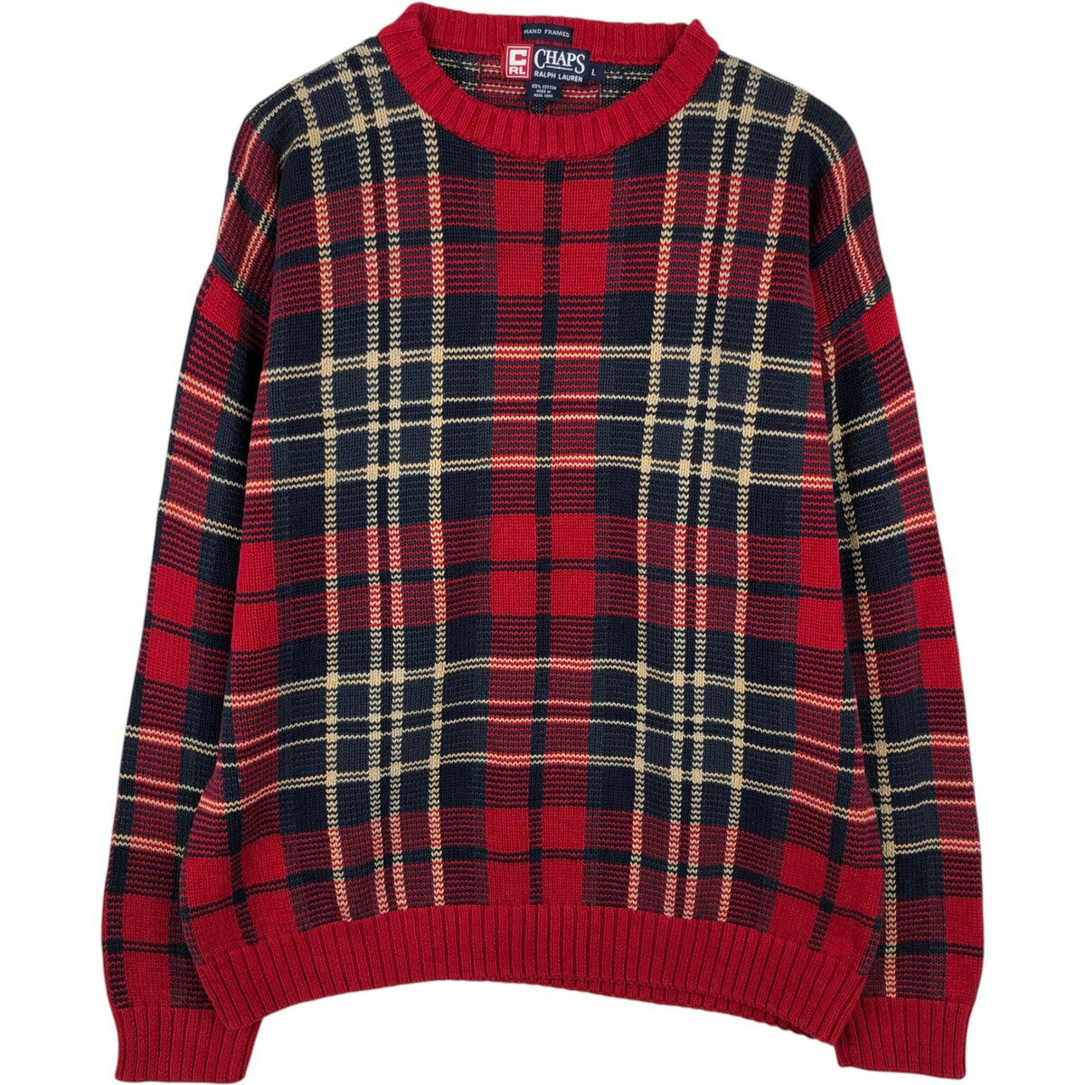 樂天商城 - 古着 ラルフローレン Ralph Lauren CHAPS チャップス チェック柄 コットンニットセーター メンズL相当 /eaa645952 【中古】 【260529】 レッド系 秋冬