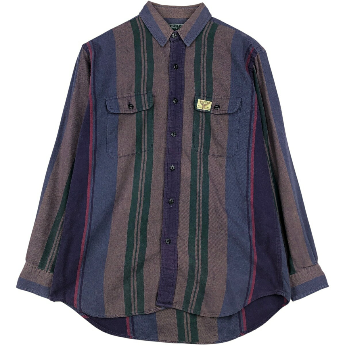 Rakuten - 古着 90'S ラルフローレン Ralph Lauren POLO by Ralph Lauren POLO SPORTSMAN マルチストライプ 長袖 ライトネルシャツ メンズXL相当 ヴィンテージ /eaa646497 【中古】 【260531】