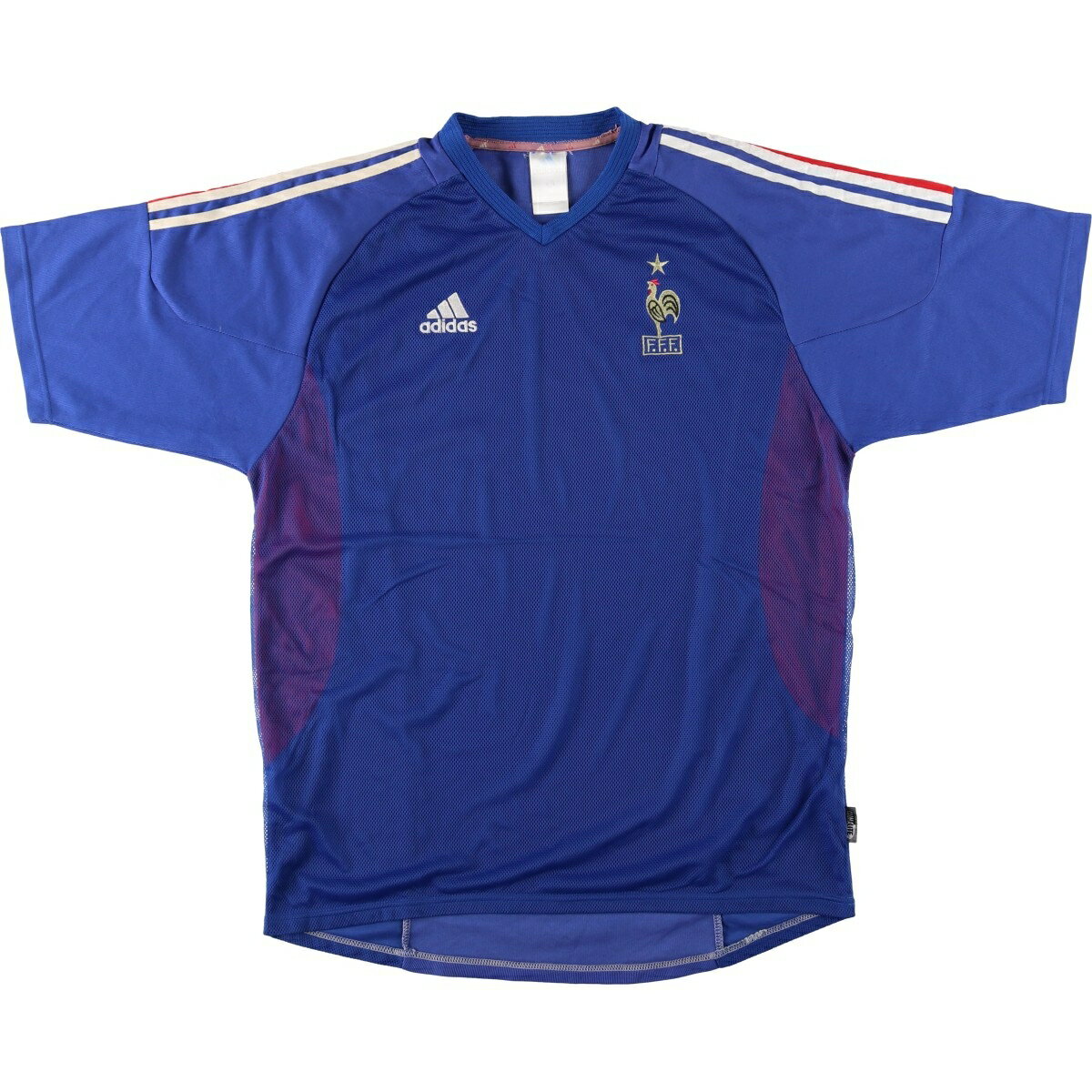 古着 90~00'S アディダス adidas CLIMALITE フランス代表 トリコロールカラー メッシュ Vネック サッカーユニフォーム ゲームシャツ メンズL相当 /eaa646954   