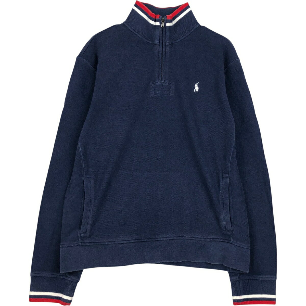 商品詳細 ブランド・Ralph Lauren・ラルフローレン・ 特徴・ハーフジップ・長袖・ラインリブ・ モデル/形状・POLO by Ralph Lauren・ハーフジップスウェットシャツ トレーナー・ 素材・コットン:99%・ナイロン:1%・ 色・ネイビー系 紺色・レッド系 赤色・ホワイト系 白色・ 柄・無地・ワンポイント・ 生産国・中国製・ 年代 サイズ・メンズL・表記サイズ:L・着丈:65.5cm・身幅:62cm・肩幅:50.5cm・袖丈:66.5cm・ コンディション・C・ カテゴリ・メンズ・トップス・スウェット・ジップスウェット・ 商品番号・eaa647599・ 取扱店・・ スタッフコメントRalph Lauren POLO by Ralph Lauren ハーフジップスウェットシャツ トレーナー / メンズL / 商品番号 eaa647599 USEDですので使用感などございますが、まだまだご愛用していただけます。 古着という事をご理解の上ご注文よろしくお願いします。 【状態追記】 ●表・内側裾下全体に擦れ ●前、両袖先に汚れ ●後、両袖先に汚れ ●前内側、襟中央に擦れ ●後内側、襟ぐりに擦れ※状態は当社独自の基準です。 着用感表記サイズ着丈身幅肩幅袖丈 メンズLL(※着用感、表記サイズは目安です。)65.5cm62cm50.5cm66.5cm ※測定値の若干の誤差はご了承下さい。サイズガイドはこちら ブランドRalph Laurenラルフローレン 特徴ハーフジップ / 長袖 / ラインリブモデル/形状POLO by Ralph Lauren / ハーフジップスウェットシャツ トレーナー素材コットン:99% / ナイロン:1%色ネイビー系 紺色 / レッド系 赤色 / ホワイト系 白色柄無地 / ワンポイント生産国中国製年代-カテゴリジップスウェット商品番号eaa647599取扱店　　 ラルフローレンの他の商品を見るジップスウェットの他の商品を見る