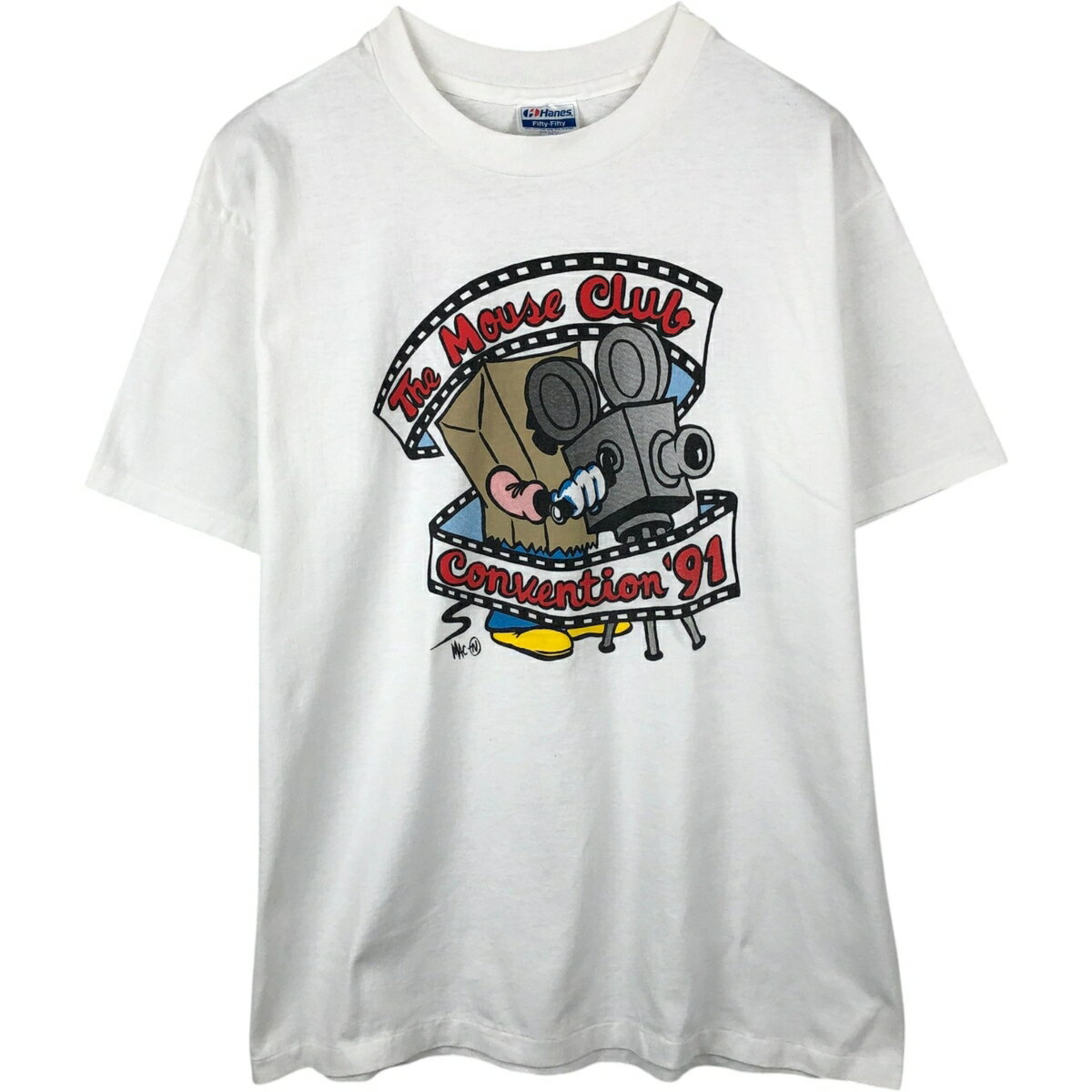 古着 80'S ヘインズ Hanes Fifty-Fifty 青タグ プリントTシャツ USA製 メンズXL相当 ヴィンテージ /eaa648441  