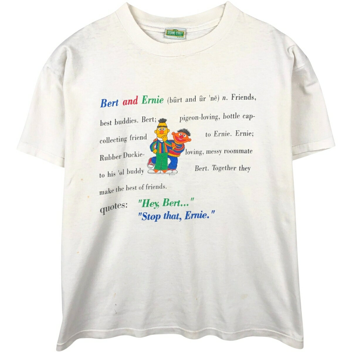 乐天商城 - 古着 90'S SESAME STREET セサミストリート バート アーニー キャラクタープリントTシャツ メンズXL相当 ヴィンテージ /eaa648753 【中古】 【260619】 ホワイト系 春夏秋