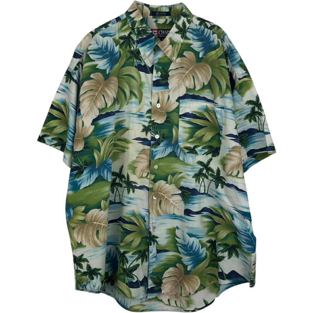 Rakuten - 古着 ラルフローレン Ralph Lauren CHAPS チャップス リーフ柄 ボタンダウン ハワイアンアロハシャツ メンズXL相当 /eaa648892 【中古】 【260614】 グリーン系 春夏