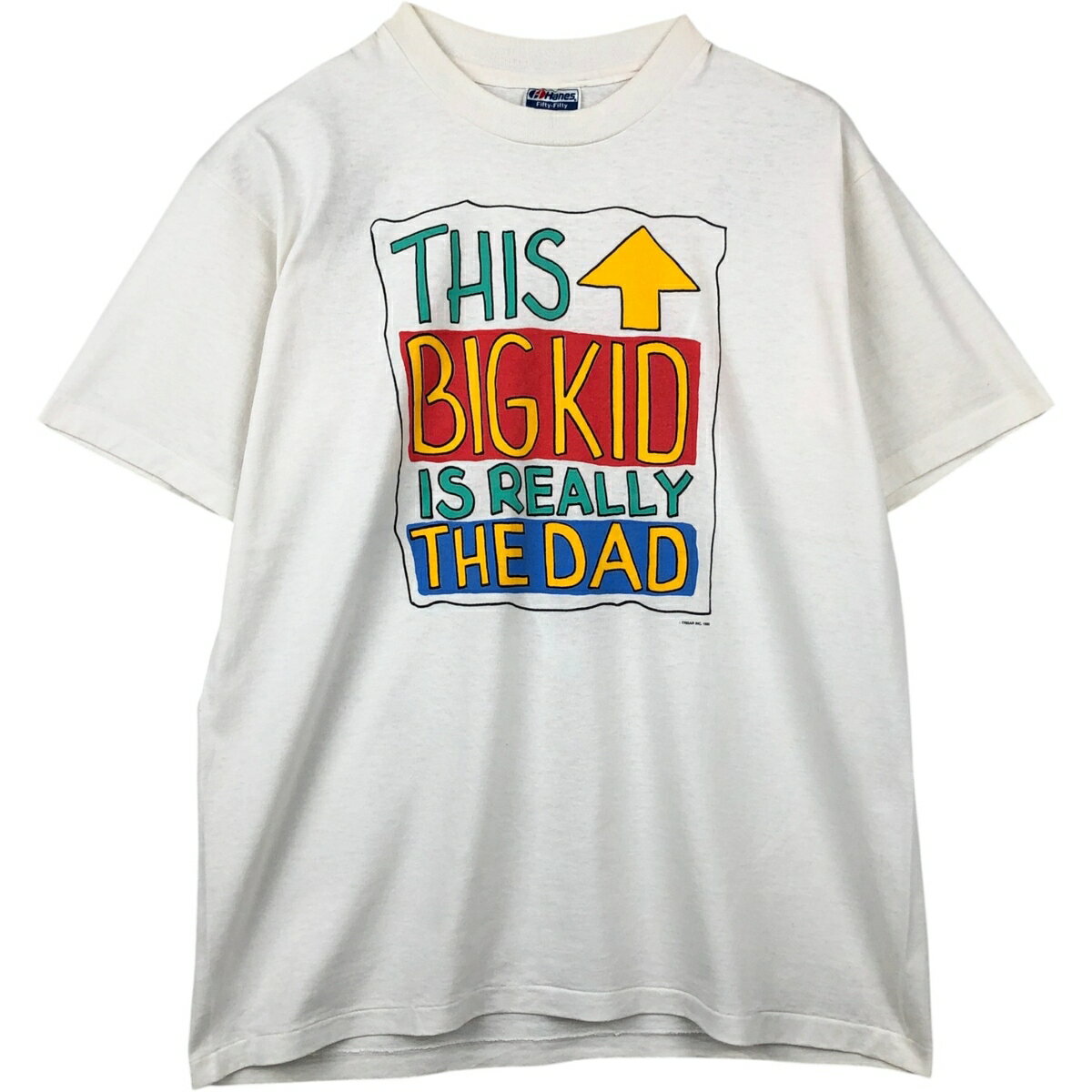 古着 90'S ヘインズ Hanes Fifty-Fifty 青タグ メッセージプリントTシャツ USA製 メンズL相当 ヴィンテージ /eaa649662  