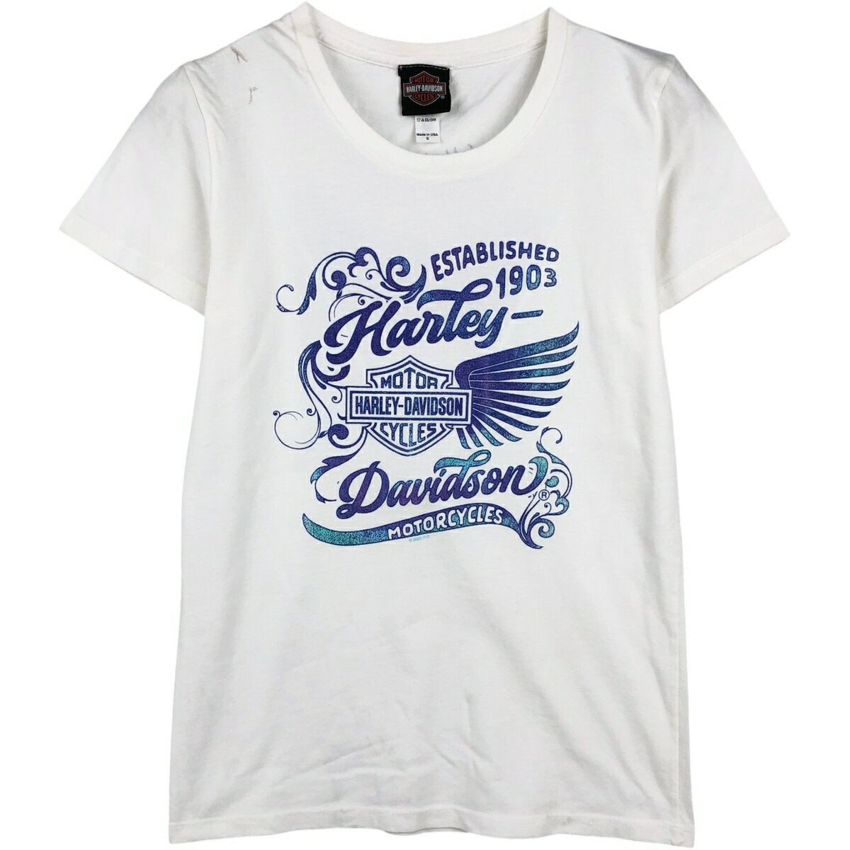 乐天商城 - 古着 ハーレーダビッドソン Harley-Davidson モーターサイクル バイクTシャツ USA製 レディースS相当 /eaa649773 【中古】 【260612】 【Elulu/エルル】 ホワイト系 春夏秋