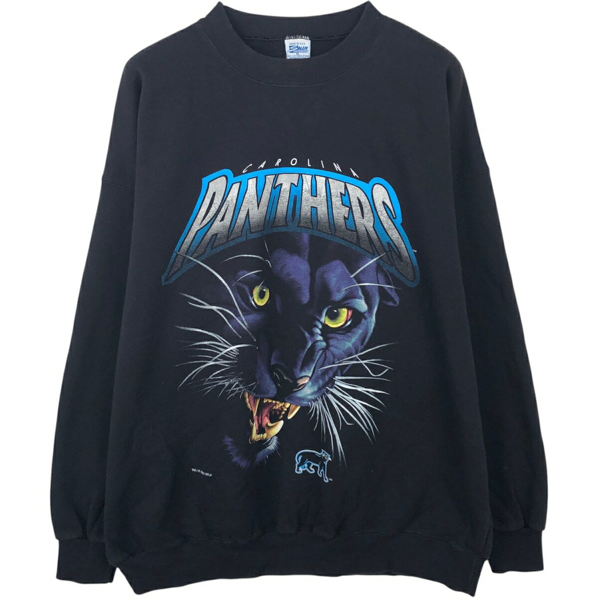古着 90'S SALEM NFL CAROLINA PANTHERS カロライナパンサーズ プリントスウェットシャツ トレーナー USA製 メンズXL相当 ヴィンテージ /eaa650219  