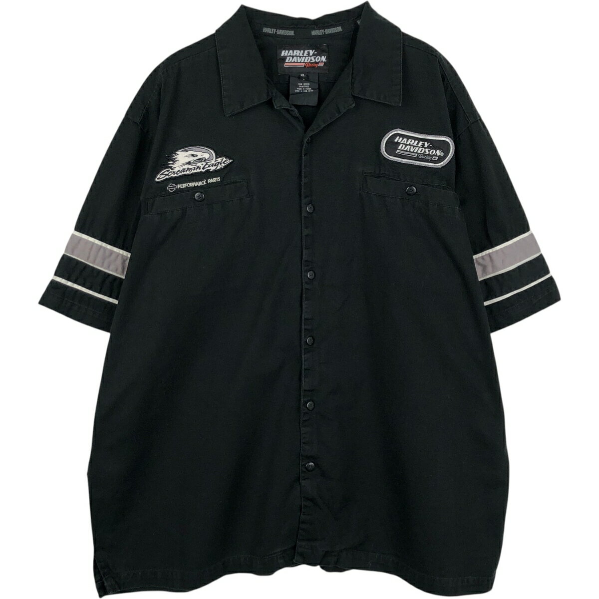 Rakuten - 古着 ハーレーダビッドソン Harley-Davidson 鷲柄 イーグル柄 オープンカラー 半袖 ワークシャツ ボックスシャツ メンズXL相当 /eaa650606 【中古】 【260612】