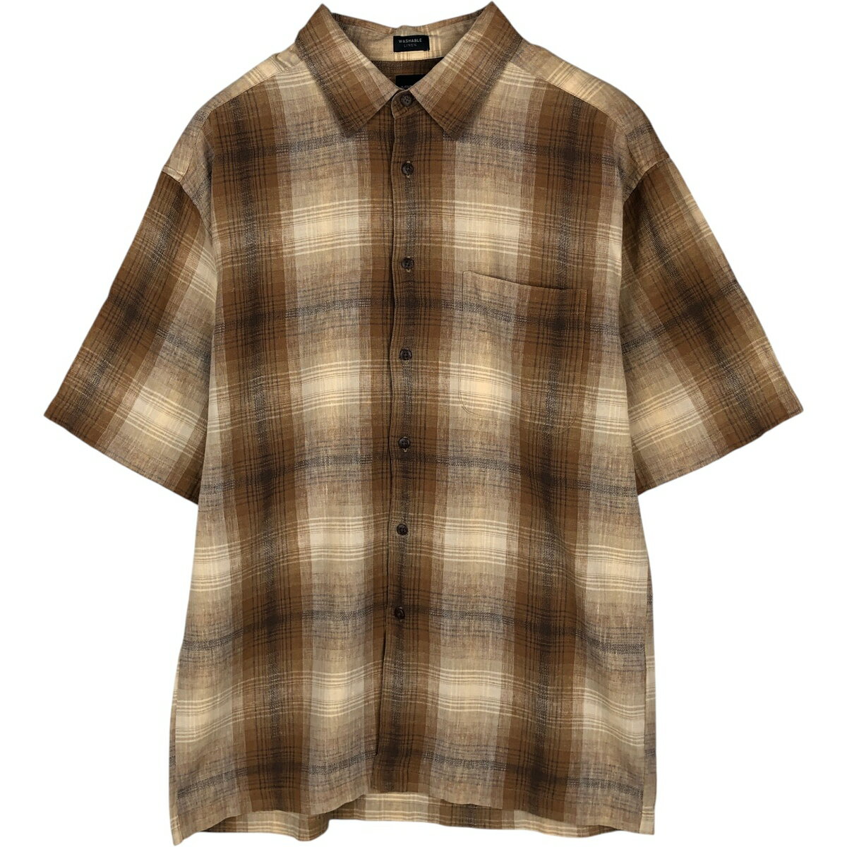 乐天商城 - 古着 アロー Arrow WASHABLE LINEN オンブレチェック 半袖 コットン×リネンシャツ メンズXL相当 /eaa650617 【中古】 【260612】