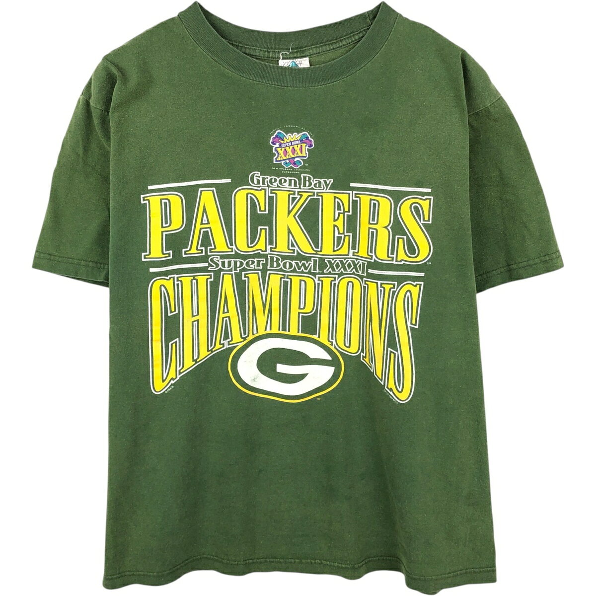 古着 90'S Tour champ NFL GREEN BAY PACKERS グリーンベイパッカーズ SUPER BOWL XXXI スポーツプリントTシャツ メンズXL相当 ヴィンテージ /eaa650868  