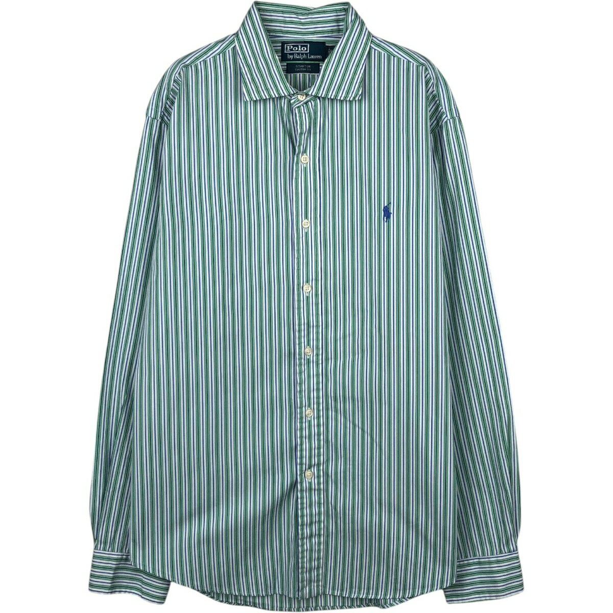 古着 ラルフローレン Ralph Lauren POLO by Ralph Lauren STANTON CUSTOM FIT 長袖 ストライプシャツ メンズL相当 /eaa652075   ブルー系 春夏秋冬
