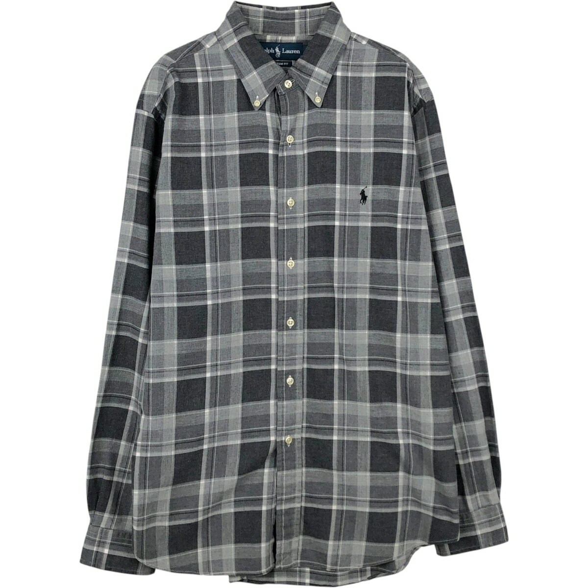 乐天商城 - 古着 ラルフローレン Ralph Lauren CUSTOM FIT 長袖 ボタンダウンチェックシャツ 中国製 メンズL相当 /eaa652089 【中古】 【260618】