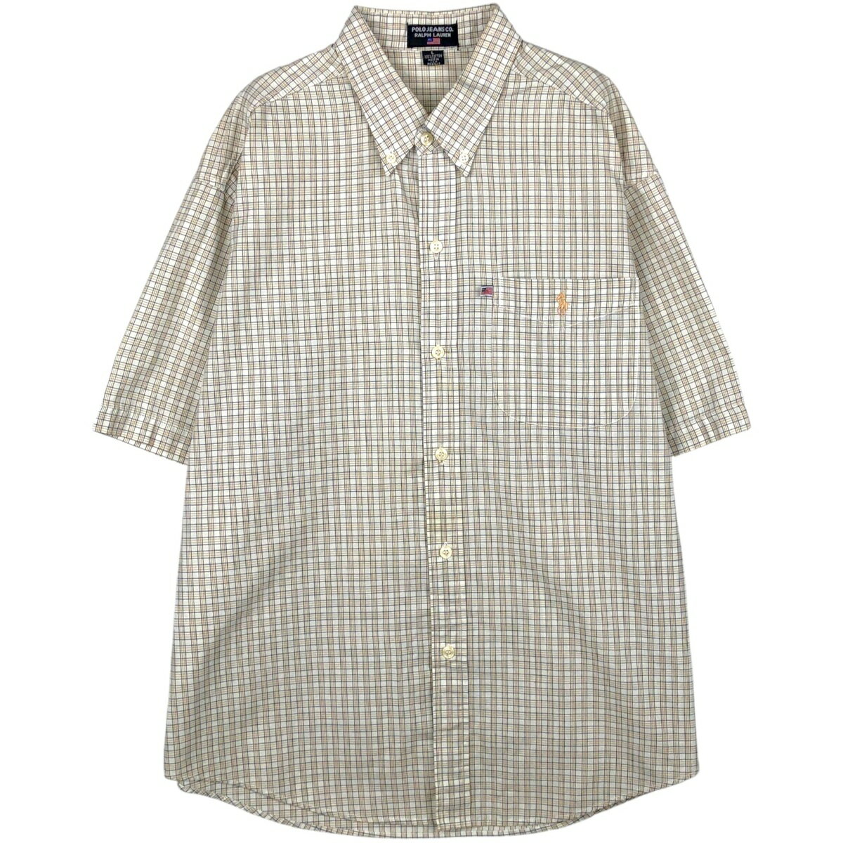 乐天商城 - 古着 00'S ラルフローレン Ralph Lauren LAUREN JEANS CO 半袖 ボタンダウン チェックシャツ USA製 メンズL相当 /eaa653050 【中古】 【260619】 ベージュ系 春夏