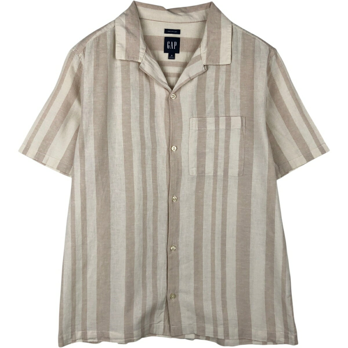 樂天商城 - 古着 00'S~ ギャップ GAP MADE WITH LINEN ストライプ柄 マルチストライプ 半袖 オープンカラー リネンシャツ ボックスシャツ メンズM相当 /eaa653064 【中古】 【260622】