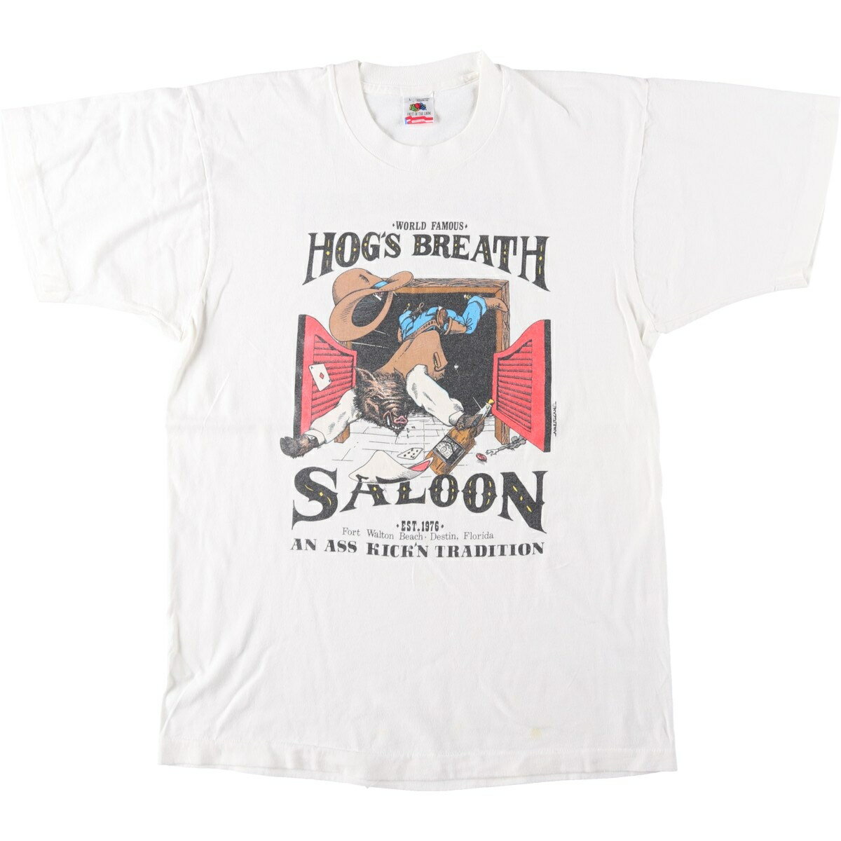 古着 90'S フルーツオブザルーム FRUIT OF THE LOOM HOG’S BREATH SALOON アドバタイジングTシャツ USA製 メンズL相当 ヴィンテージ /eaa654148  