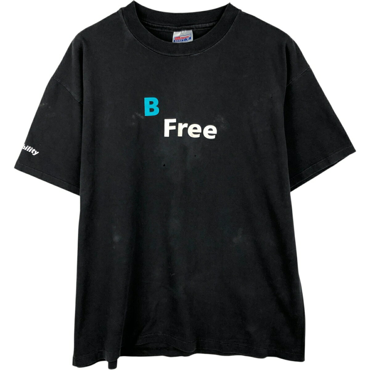 古着 90'S ヘインズ Hanes BEEFY-T BCTEL Mobility アドバタイジングTシャツ USA製 メンズXL相当 ヴィンテージ /eaa654229   ブラック系 春夏秋