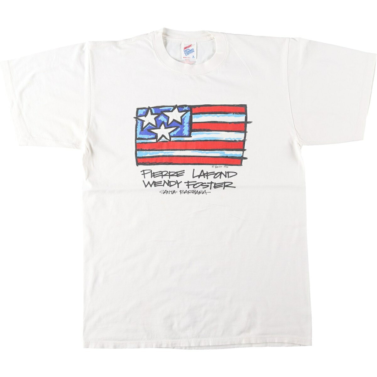 古着 90'S ジャージーズ Jerzees Pierre Lafond Wendy Foster 星条旗柄 プリントTシャツ USA製 メンズL相当 ヴィンテージ /eaa654506  