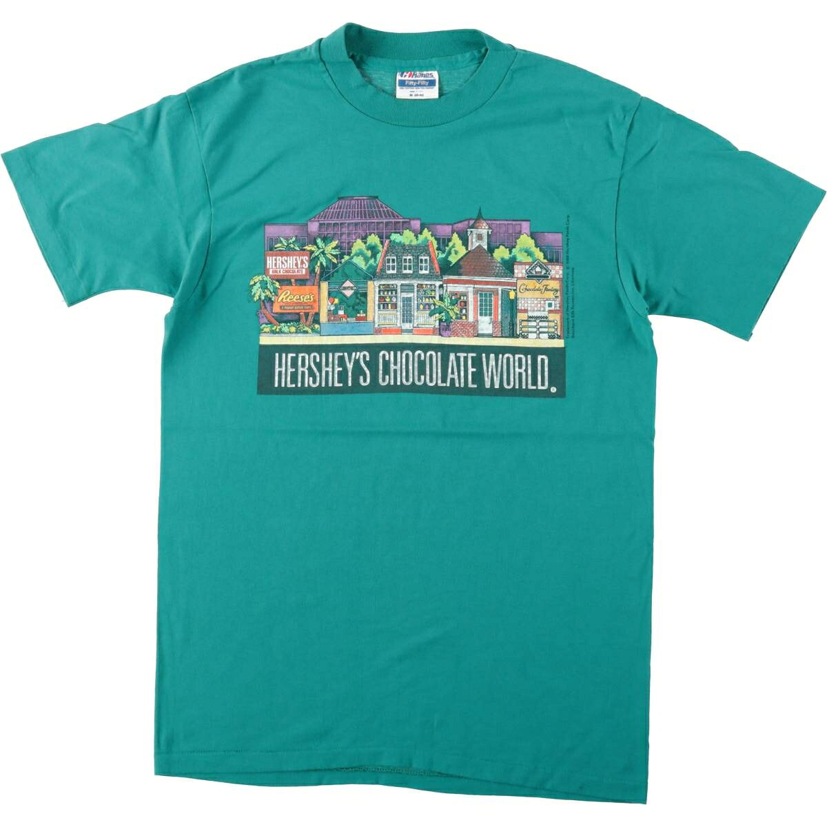 古着 80'S ヘインズ Hanes FIFTY-FIFTY Hershey's Chocolate World ハーシーチョコレートワールド アドバタイジングTシャツ USA製 メンズM相当 ヴィンテージ /eaa658659 【中古】 【260730】