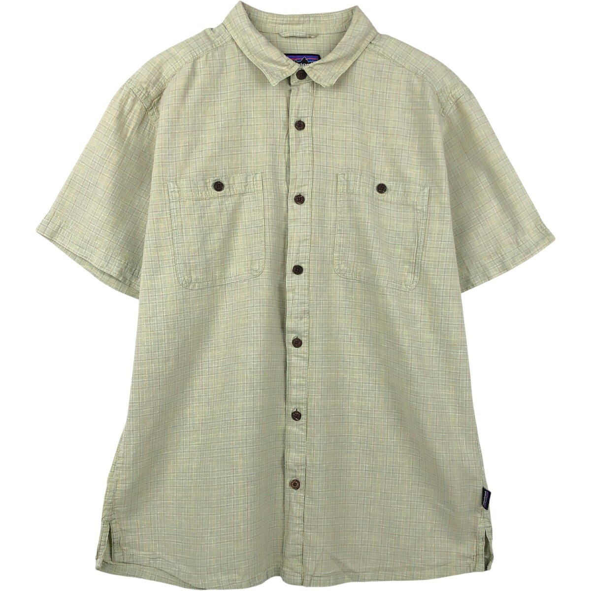 patagonia 刺繍デザイン長袖シャツ Mサイズ　カーキ eaa659109_01.jpg