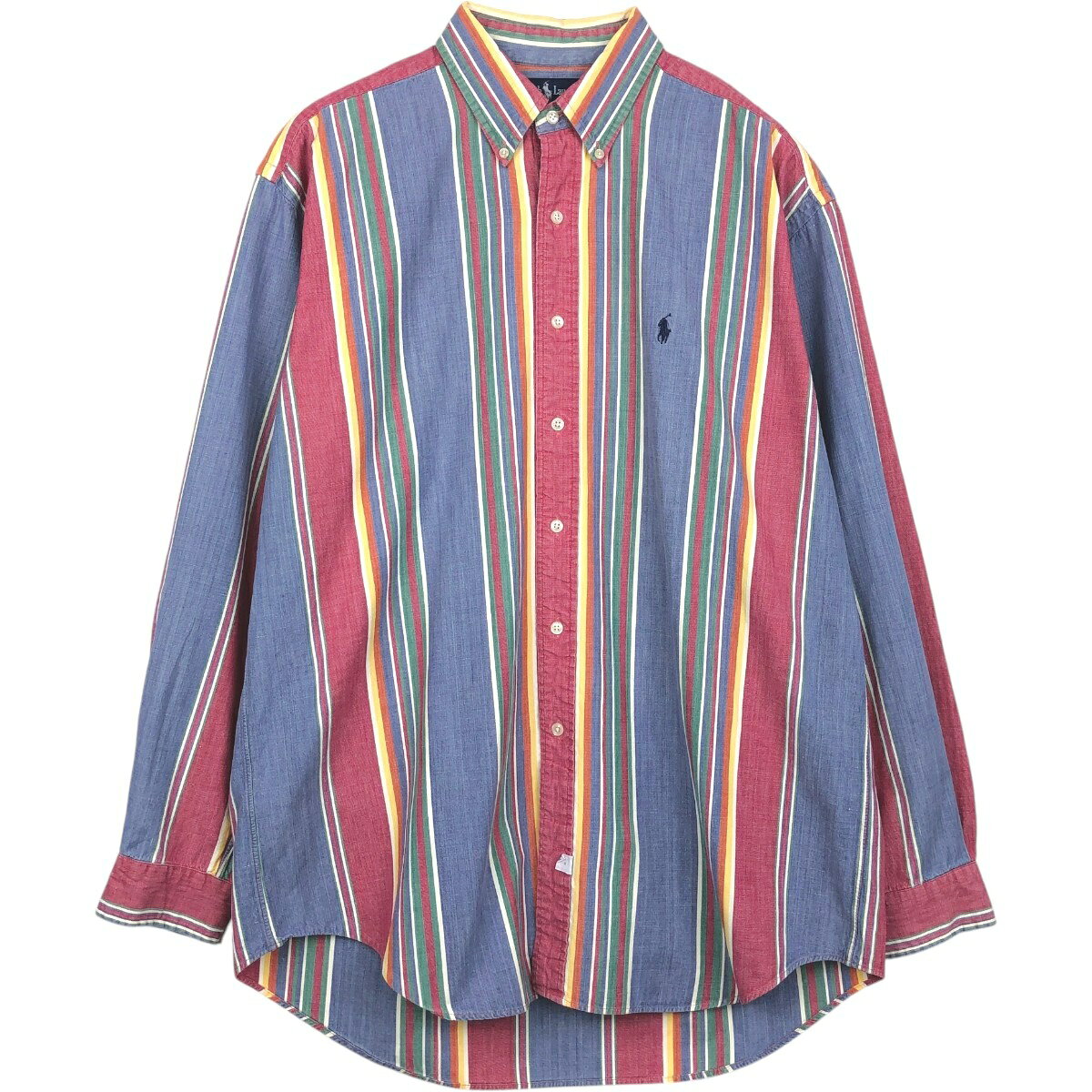 古着 ラルフローレン Ralph Lauren マルチストライプ 長袖 ボタンダウンストライプシャツ メンズL相当 /eaa659359 【中古】 【260711】