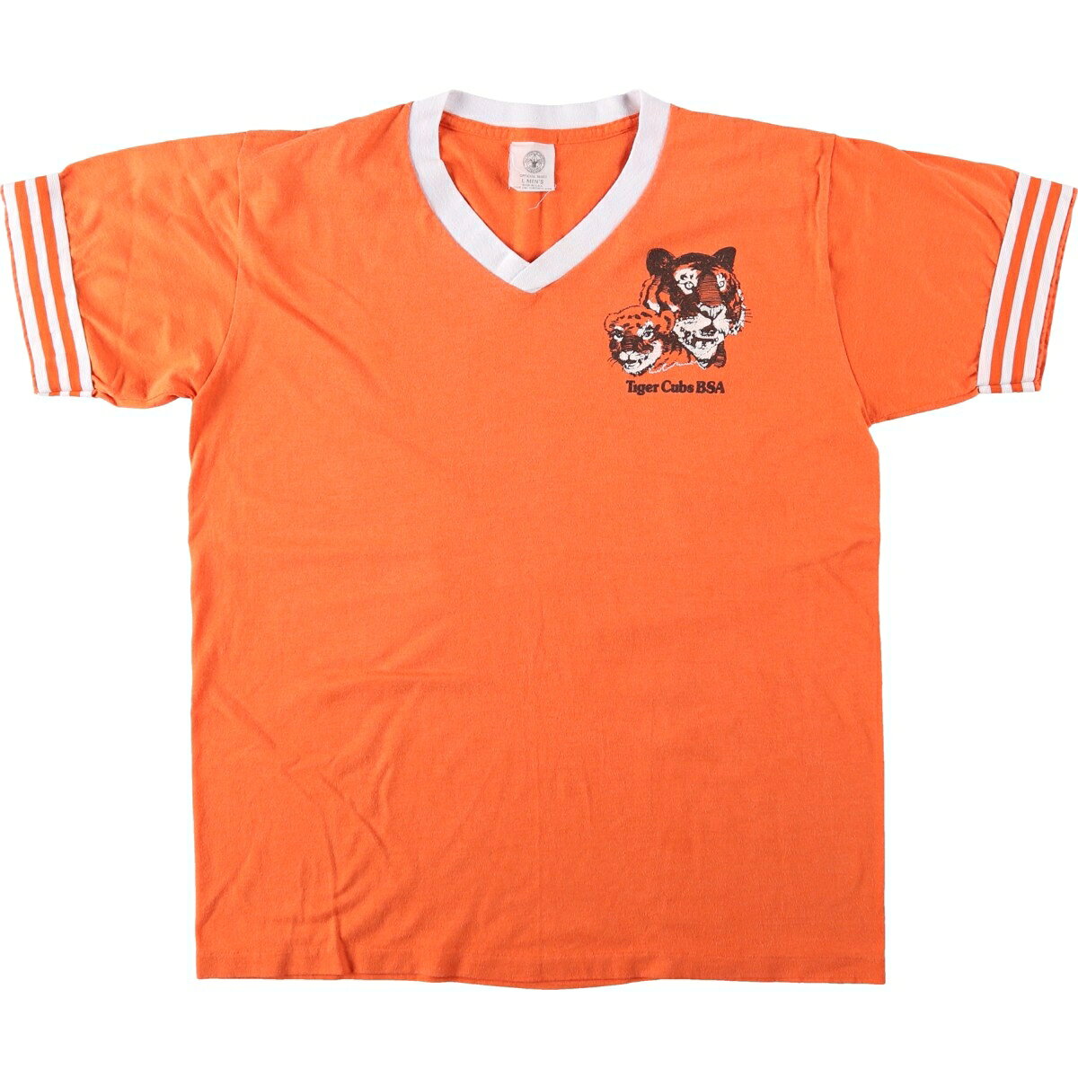古着 90'S Boy Scouts of America 虎柄 タイガー柄 Vネック リンガーTシャツ USA製 メンズL相当 /eaa659465  
