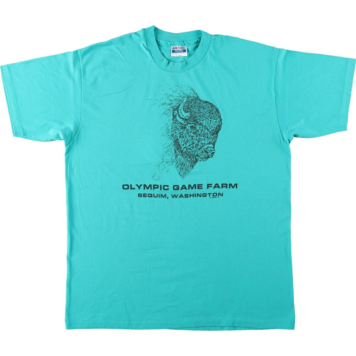 古着 90'S ヘインズ Hanes Fifty-Fifty 青タグ バイソン柄 アニマルTシャツ USA製 メンズXL相当 ヴィンテージ /eaa659500  